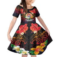 French Polynesia Bastille Day Family Matching Short Sleeve Bodycon Dress and Hawaiian Shirt Tiare Flower and National Seal Polynesian Pattern LT03 Daughter's Dress Black - Polynesian Pride