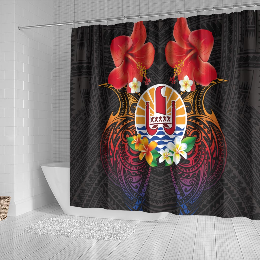 French Polynesia Bastille Day Shower Curtain Tiare Flower and National Seal Polynesian Pattern LT03 - Polynesian Pride
