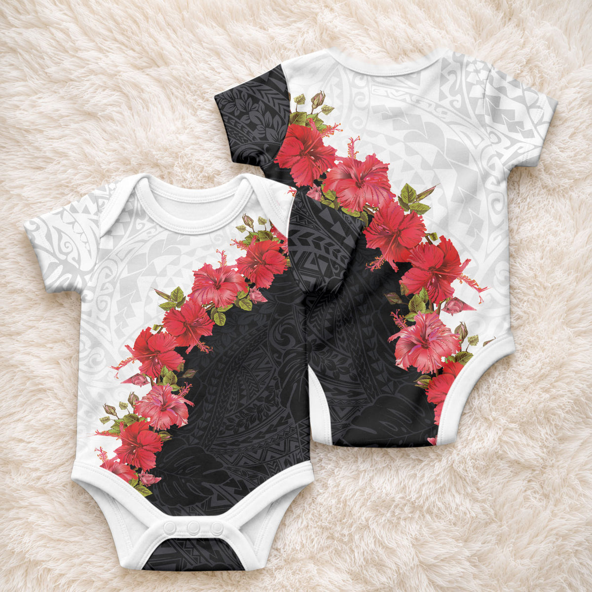 Hawaii Red Hibiscus Flowers Baby Onesie