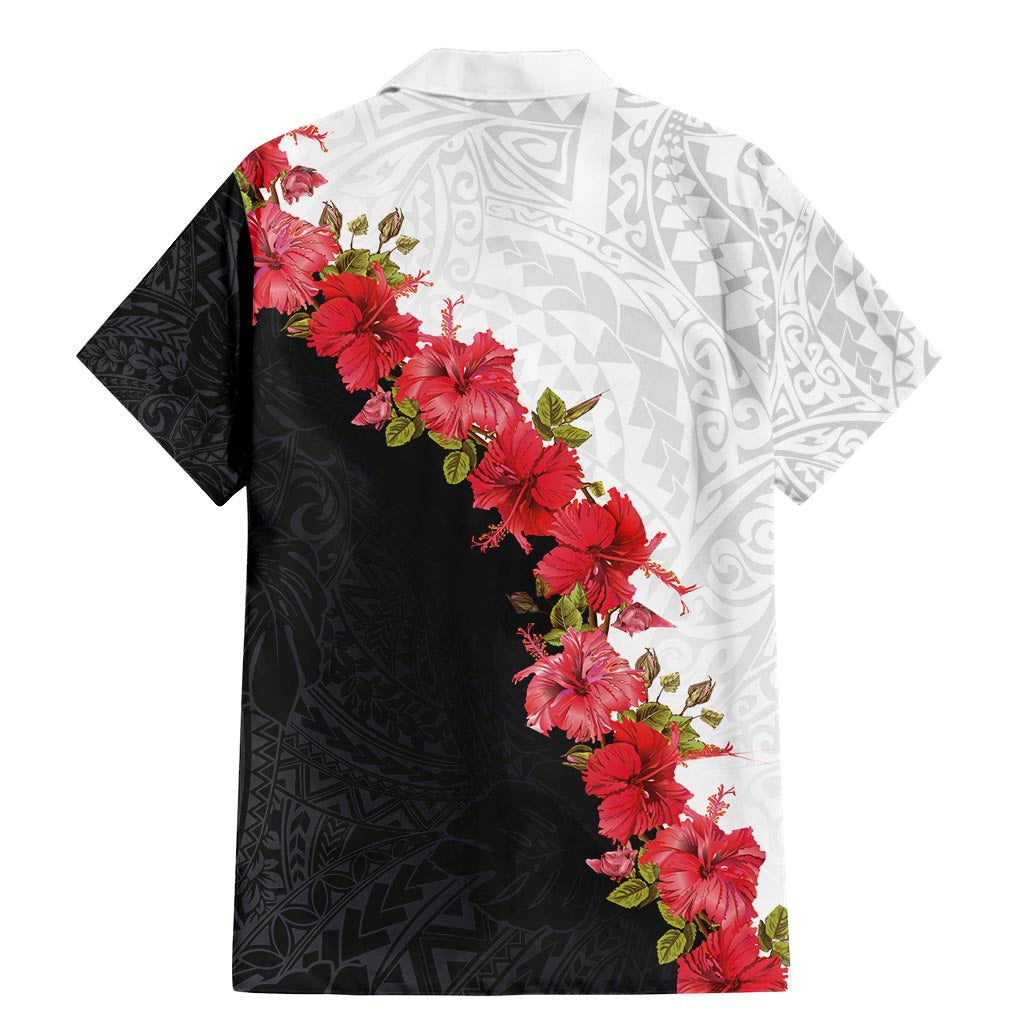 Hawaii Red Hibiscus Flowers Family Matching Mermaid Dress and Hawaiian Shirt Polynesian Pattern With Half Black White Version LT03 - Polynesian Pride