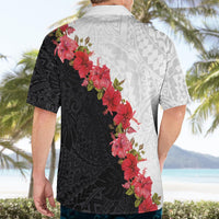 Hawaii Red Hibiscus Flowers Hawaiian Shirt Polynesian Pattern With Half Black White Version LT03 - Polynesian Pride
