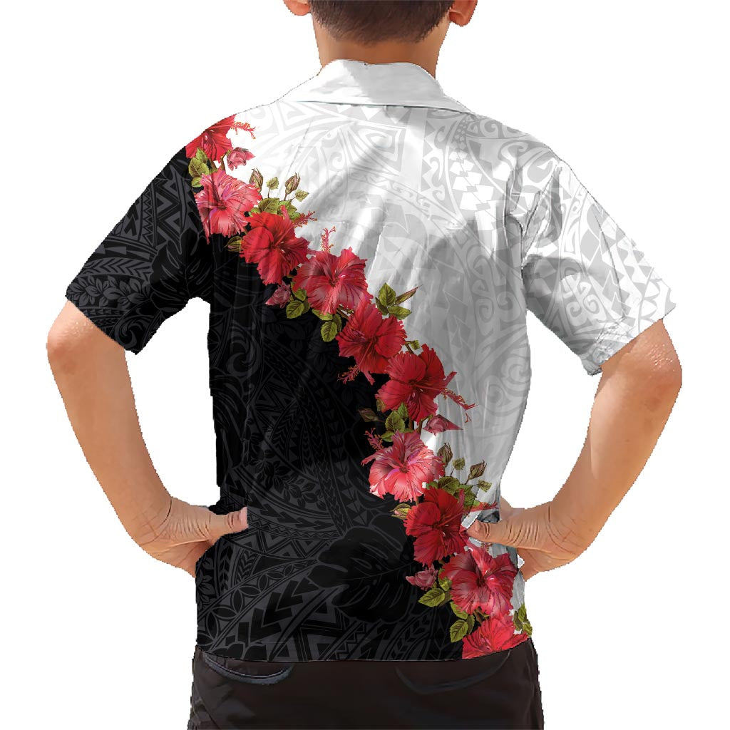Hawaii Red Hibiscus Flowers Hawaiian Shirt Polynesian Pattern With Half Black White Version LT03 - Polynesian Pride