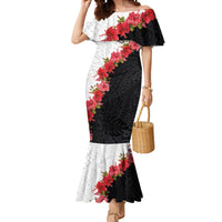 Hawaii Red Hibiscus Flowers Mermaid Dress Polynesian Pattern With Half Black White Version LT03 Women Black - Polynesian Pride