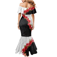 Hawaii Red Hibiscus Flowers Mermaid Dress Polynesian Pattern With Half Black White Version LT03 - Polynesian Pride