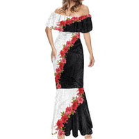 Hawaii Red Hibiscus Flowers Mermaid Dress Polynesian Pattern With Half Black White Version LT03 - Polynesian Pride