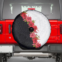 Hawaii Red Hibiscus Flowers Spare Tire Cover Polynesian Pattern With Half Black White Version LT03 - Polynesian Pride