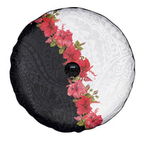 Hawaii Red Hibiscus Flowers Spare Tire Cover Polynesian Pattern With Half Black White Version LT03 - Polynesian Pride