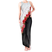 Hawaii Red Hibiscus Flowers Tank Maxi Dress Polynesian Pattern With Half Black White Version LT03 Women Black - Polynesian Pride
