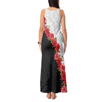 Hawaii Red Hibiscus Flowers Tank Maxi Dress Polynesian Pattern With Half Black White Version LT03 - Polynesian Pride