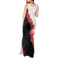 Hawaii Red Hibiscus Flowers Tank Maxi Dress Polynesian Pattern With Half Black White Version LT03 - Polynesian Pride
