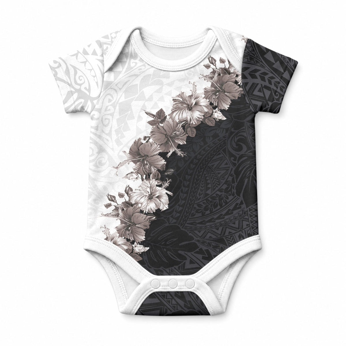 Hawaii Grayscale Hibiscus Flowers Baby Onesie