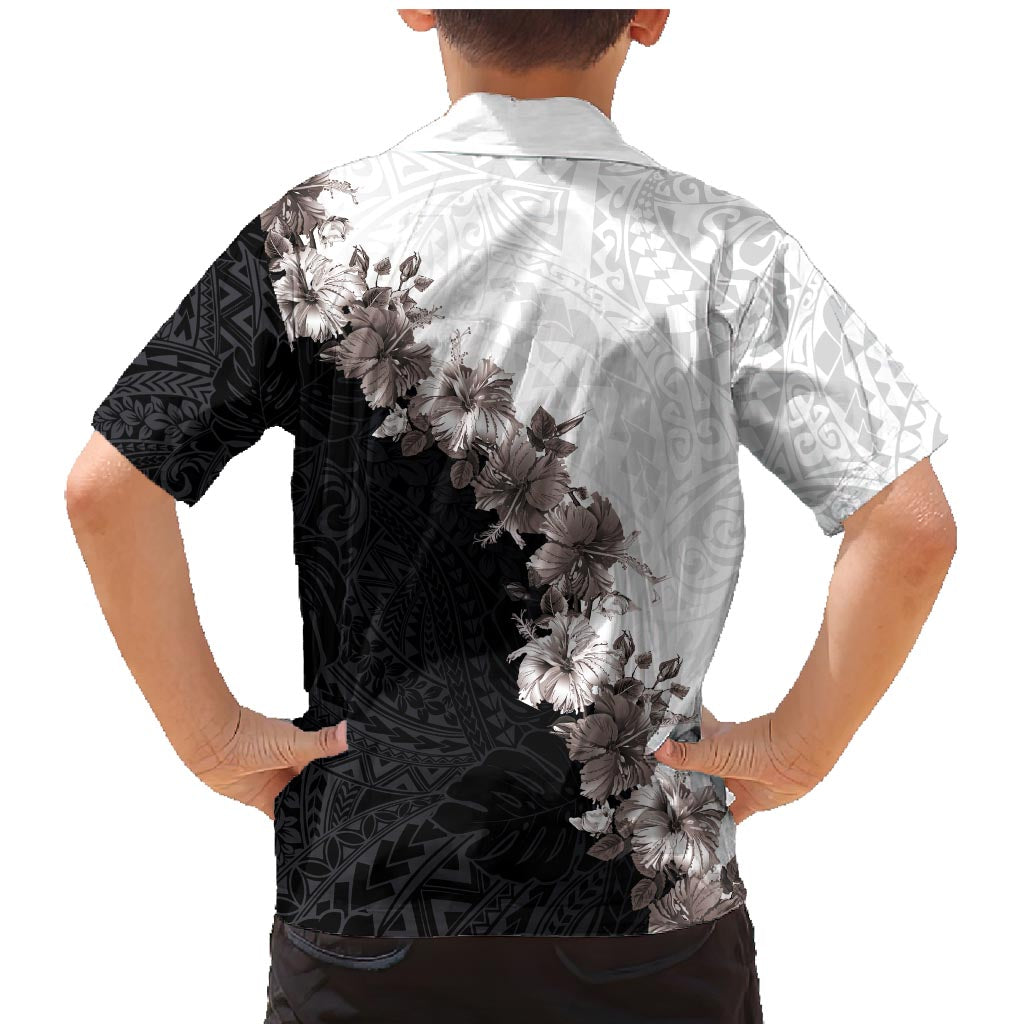 Hawaii Grayscale Hibiscus Flowers Family Matching Mermaid Dress and Hawaiian Shirt Polynesian Pattern With Half Black White Version LT03 - Polynesian Pride