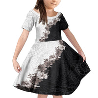 Hawaii Grayscale Hibiscus Flowers Family Matching Mermaid Dress and Hawaiian Shirt Polynesian Pattern With Half Black White Version LT03 Daughter's Dress Black - Polynesian Pride