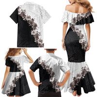 Hawaii Grayscale Hibiscus Flowers Family Matching Mermaid Dress and Hawaiian Shirt Polynesian Pattern With Half Black White Version LT03 - Polynesian Pride
