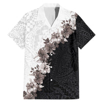 Hawaii Grayscale Hibiscus Flowers Family Matching Mermaid Dress and Hawaiian Shirt Polynesian Pattern With Half Black White Version LT03 Dad's Shirt - Short Sleeve Black - Polynesian Pride