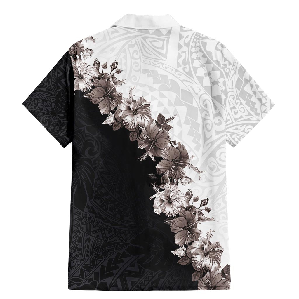 Hawaii Grayscale Hibiscus Flowers Family Matching Mermaid Dress and Hawaiian Shirt Polynesian Pattern With Half Black White Version LT03 - Polynesian Pride