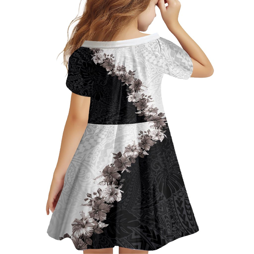 Hawaii Grayscale Hibiscus Flowers Family Matching Off Shoulder Maxi Dress and Hawaiian Shirt Polynesian Pattern With Half Black White Version LT03 - Polynesian Pride