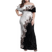 Hawaii Grayscale Hibiscus Flowers Family Matching Off Shoulder Maxi Dress and Hawaiian Shirt Polynesian Pattern With Half Black White Version LT03 Mom's Dress Black - Polynesian Pride
