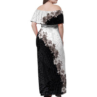 Hawaii Grayscale Hibiscus Flowers Family Matching Off Shoulder Maxi Dress and Hawaiian Shirt Polynesian Pattern With Half Black White Version LT03 - Polynesian Pride