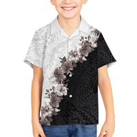 Hawaii Grayscale Hibiscus Flowers Family Matching Off Shoulder Maxi Dress and Hawaiian Shirt Polynesian Pattern With Half Black White Version LT03 Son's Shirt Black - Polynesian Pride