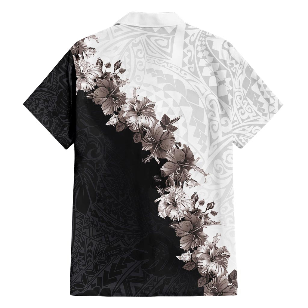 Hawaii Grayscale Hibiscus Flowers Family Matching Tank Maxi Dress and Hawaiian Shirt Polynesian Pattern With Half Black White Version