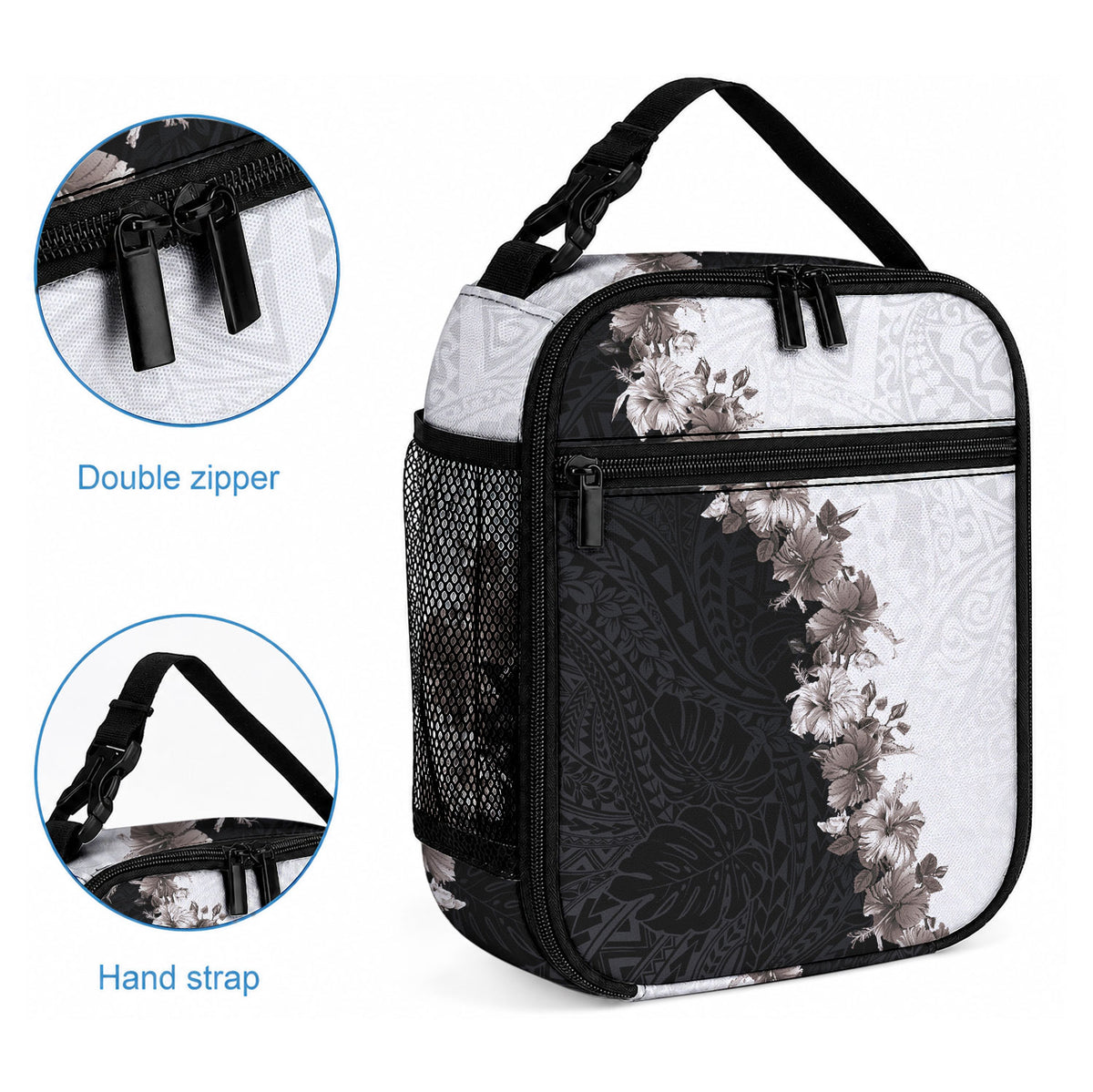 Hawaii Grayscale Hibiscus Flowers Lunch Bag