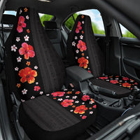 Hawaii Hibiscus and Plumeria Flowers Car Seat Cover Tapa Tribal Pattern Half Style Colorful Mode LT03 One Size Black - Polynesian Pride