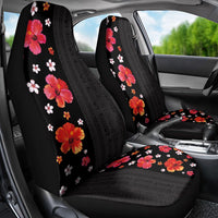 Hawaii Hibiscus and Plumeria Flowers Car Seat Cover Tapa Tribal Pattern Half Style Colorful Mode LT03 - Polynesian Pride