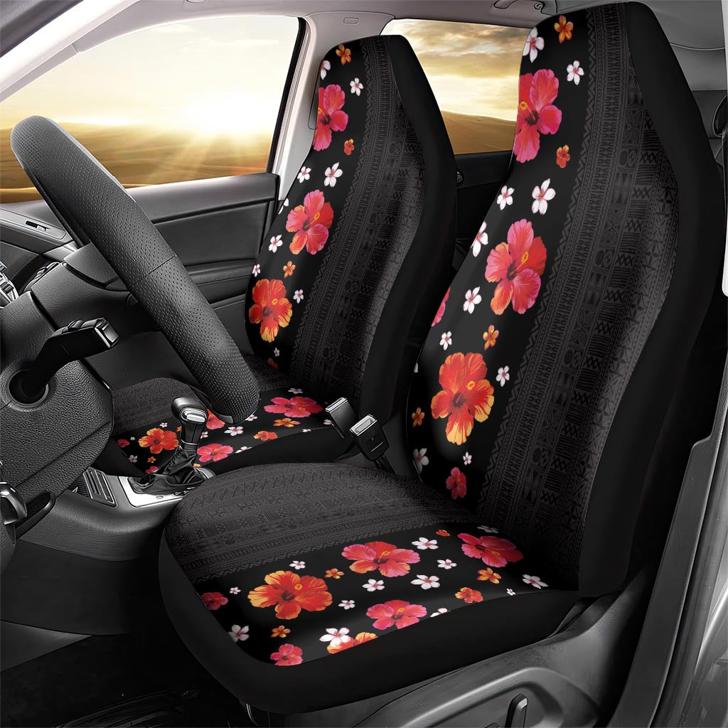 Hawaii Hibiscus and Plumeria Flowers Car Seat Cover Tapa Tribal Pattern Half Style Colorful Mode LT03 - Polynesian Pride