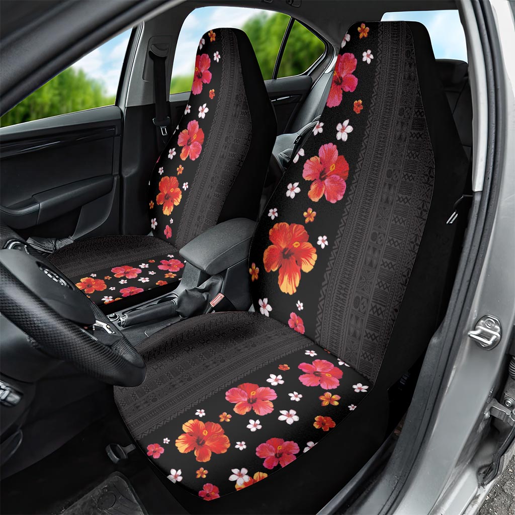 Hawaii Hibiscus and Plumeria Flowers Car Seat Cover Tapa Tribal Pattern Half Style Colorful Mode LT03 - Polynesian Pride