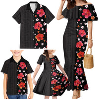 Hawaii Hibiscus and Plumeria Flowers Family Matching Mermaid Dress and Hawaiian Shirt Tapa Tribal Pattern Half Style Colorful Mode LT03 - Polynesian Pride