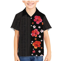 Hawaii Hibiscus and Plumeria Flowers Family Matching Mermaid Dress and Hawaiian Shirt Tapa Tribal Pattern Half Style Colorful Mode LT03 Son's Shirt Black - Polynesian Pride
