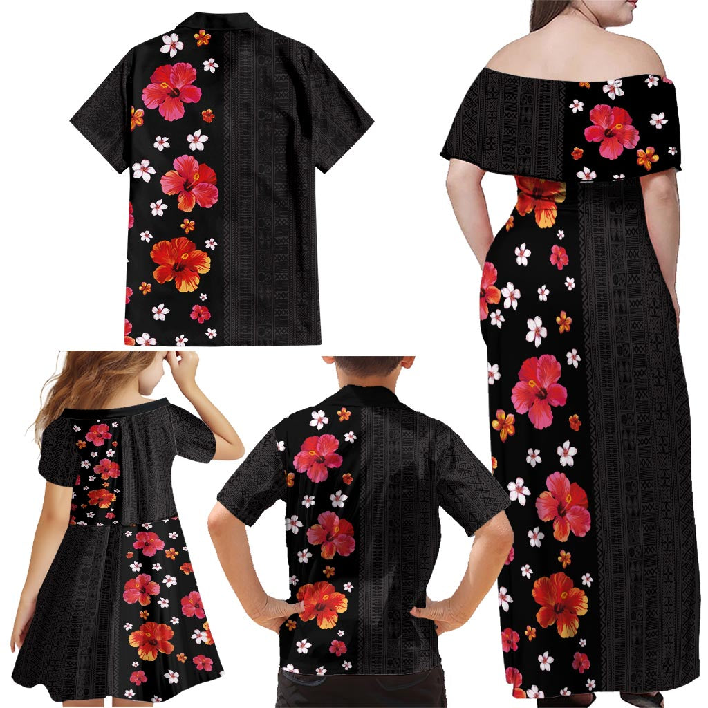 Hawaii Hibiscus and Plumeria Flowers Family Matching Off Shoulder Maxi Dress and Hawaiian Shirt Tapa Tribal Pattern Half Style Colorful Mode LT03 - Polynesian Pride