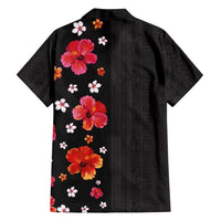 Hawaii Hibiscus and Plumeria Flowers Family Matching Off Shoulder Short Dress and Hawaiian Shirt Tapa Tribal Pattern Half Style Colorful Mode