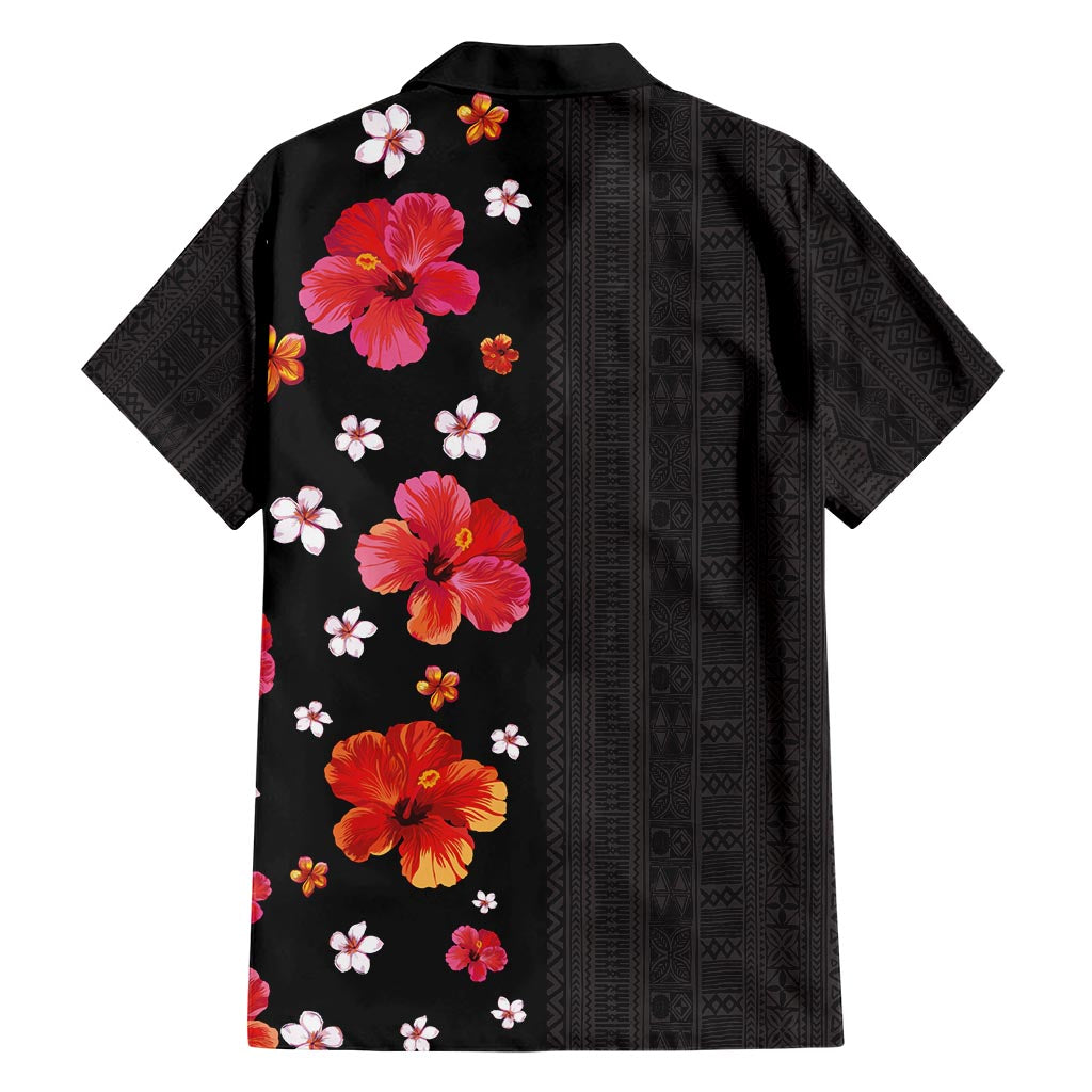 Hawaii Hibiscus and Plumeria Flowers Hawaiian Shirt Tapa Tribal Pattern Half Style Colorful Mode