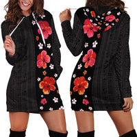 Hawaii Hibiscus and Plumeria Flowers Hoodie Dress Tapa Tribal Pattern Half Style Colorful Mode LT03 - Polynesian Pride