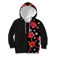 Hawaii Hibiscus and Plumeria Flowers Kid Hoodie Tapa Tribal Pattern Half Style Colorful Mode LT03 Hoodie Black - Polynesian Pride