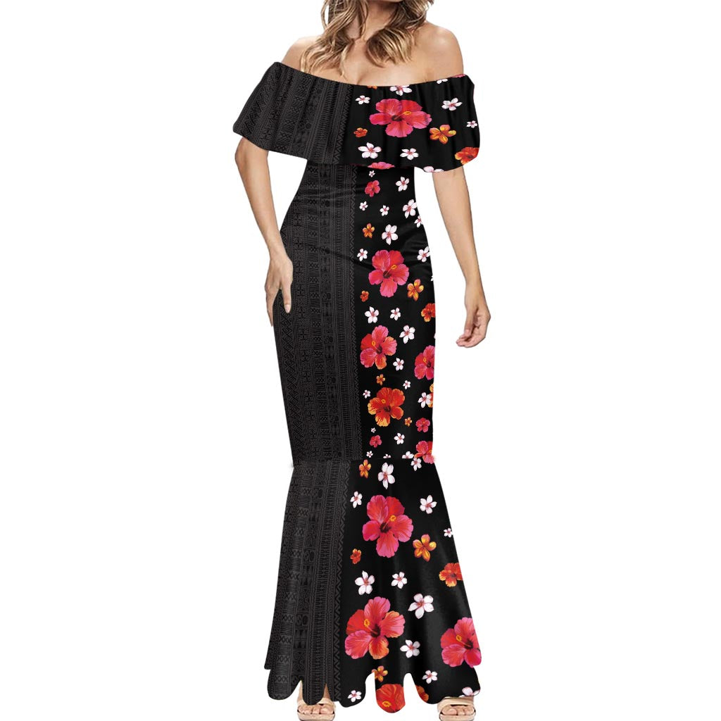 Hawaii Hibiscus and Plumeria Flowers Mermaid Dress Tapa Tribal Pattern Half Style Colorful Mode LT03 - Polynesian Pride