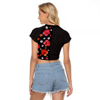 Hawaii Hibiscus and Plumeria Flowers Raglan Cropped T Shirt Tapa Tribal Pattern Half Style Colorful Mode LT03 - Polynesian Pride