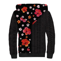 Hawaii Hibiscus and Plumeria Flowers Sherpa Hoodie Tapa Tribal Pattern Half Style Colorful Mode LT03 - Polynesian Pride