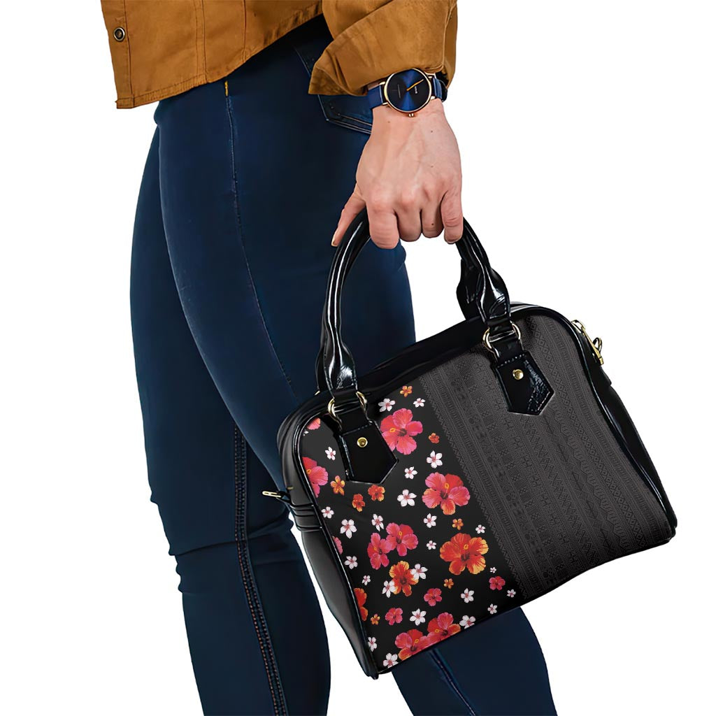 Hawaii Hibiscus and Plumeria Flowers Shoulder Handbag Tapa Tribal Pattern Half Style Colorful Mode
