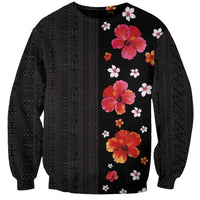 Hawaii Hibiscus and Plumeria Flowers Sweatshirt Tapa Tribal Pattern Half Style Colorful Mode