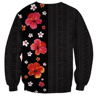 Hawaii Hibiscus and Plumeria Flowers Sweatshirt Tapa Tribal Pattern Half Style Colorful Mode