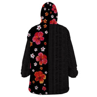Hawaii Hibiscus and Plumeria Flowers Wearable Blanket Hoodie Tapa Tribal Pattern Half Style Colorful Mode LT03 - Polynesian Pride