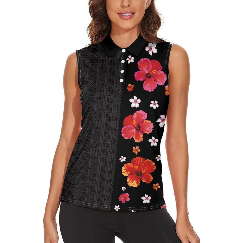 Hawaii Hibiscus and Plumeria Flowers Women Sleeveless Polo Shirt Tapa Tribal Pattern Half Style Colorful Mode LT03 - Polynesian Pride