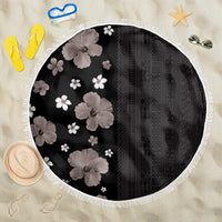 Hawaii Hibiscus and Plumeria Flowers Beach Blanket Tapa Tribal Pattern Half Style Grayscale Mode LT03 One Size 150cm Black - Polynesian Pride