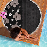 Hawaii Hibiscus and Plumeria Flowers Beach Blanket Tapa Tribal Pattern Half Style Grayscale Mode LT03 - Polynesian Pride