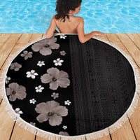 Hawaii Hibiscus and Plumeria Flowers Beach Blanket Tapa Tribal Pattern Half Style Grayscale Mode LT03 - Polynesian Pride