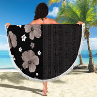 Hawaii Hibiscus and Plumeria Flowers Beach Blanket Tapa Tribal Pattern Half Style Grayscale Mode LT03 - Polynesian Pride