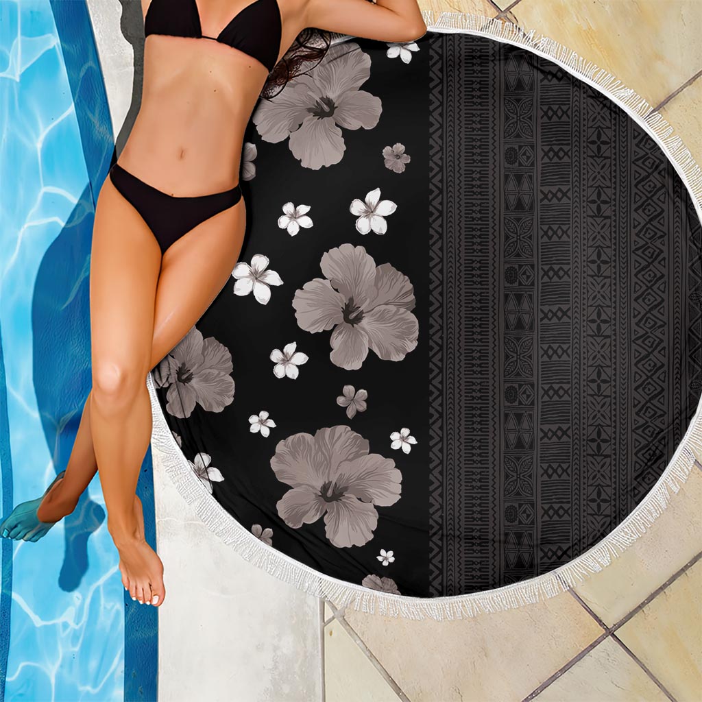 Hawaii Hibiscus and Plumeria Flowers Beach Blanket Tapa Tribal Pattern Half Style Grayscale Mode LT03 - Polynesian Pride